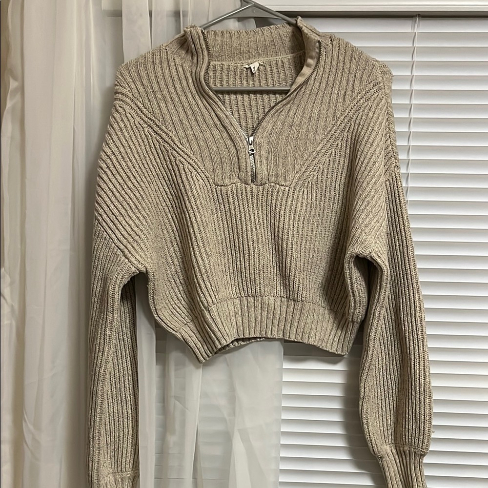 Garage Beige Ribbed Turtleneck Sweater